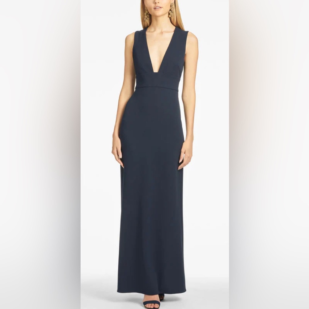 NWT Sachin + Babi Loretta Navy Blue V-Neck Stretch Crepe Maxi Dress